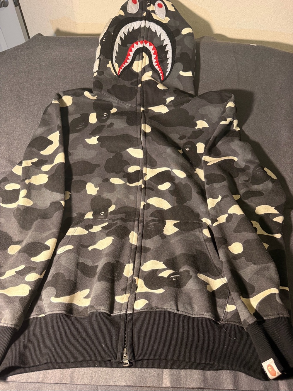 Bape Kids Shark Camo Zip Hoodie - Black & Cream
